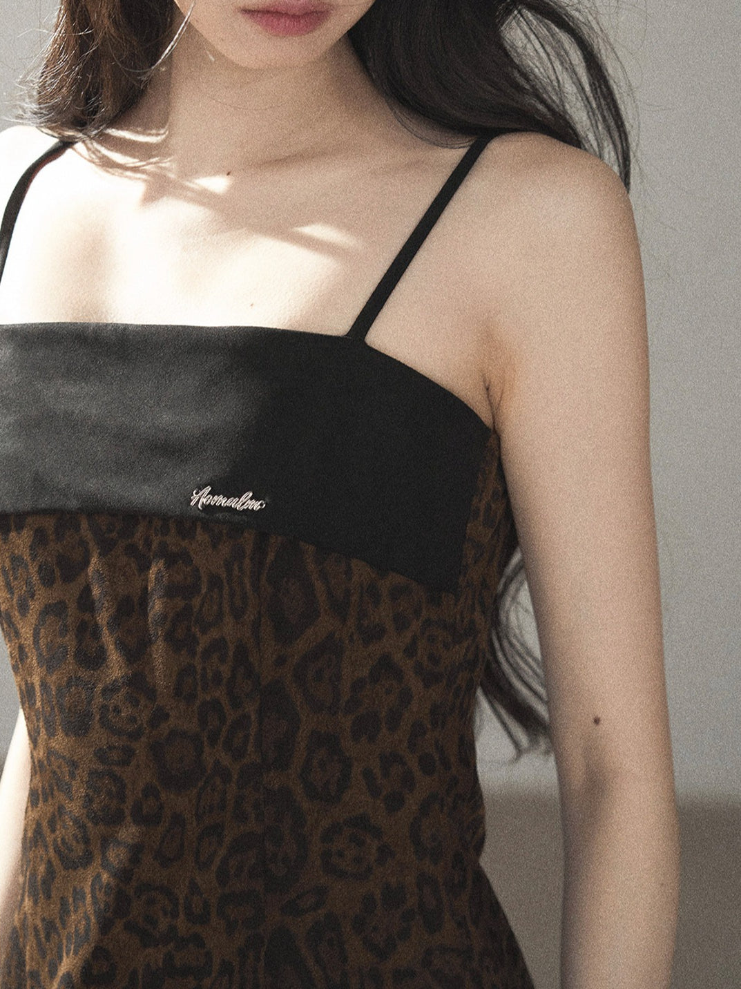 AOMALM - "Wildland Reverie" Slate Brown Leopard Print Fitted Cami Dress & Obsidian Black Shawl