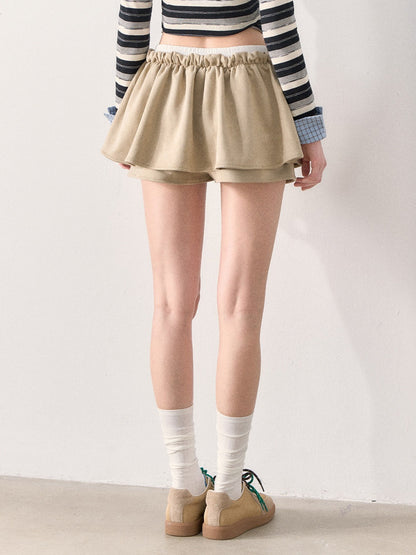 [TMMG] Light Khaki Suede Faux Two-Piece Jacket & Skirt Set