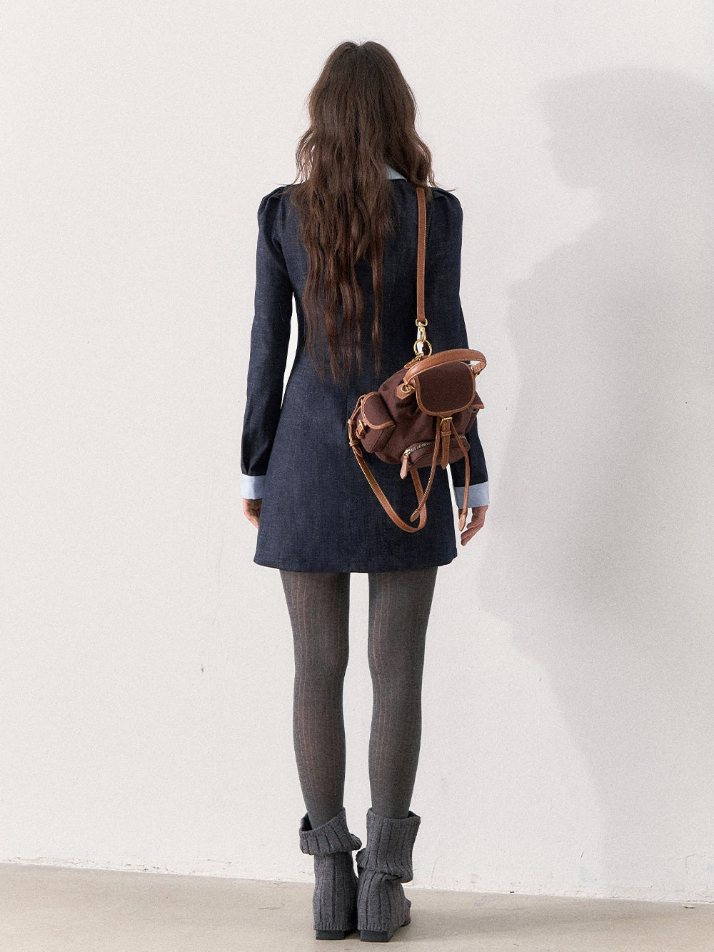 [TMMG] French Vintage Deep Navy Faux Two-Piece Ruffle Dress