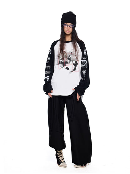 EZEK | Patchwork Drawstring Wide-Leg Lounge Pants (Black / Gray)