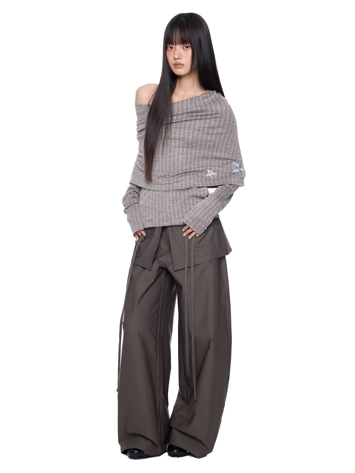EZEK | Patchwork Drawstring Wide-Leg Lounge Pants (Black / Gray)