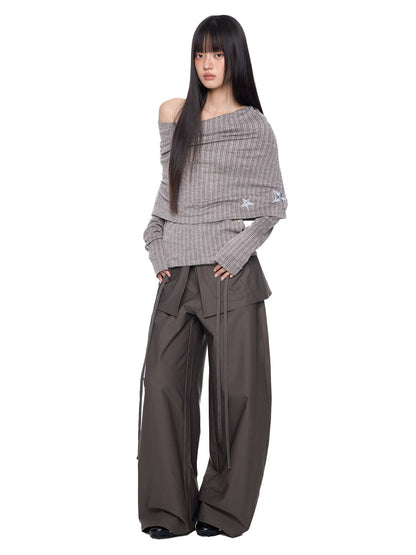 EZEK | Patchwork Drawstring Wide-Leg Lounge Pants (Black / Gray)