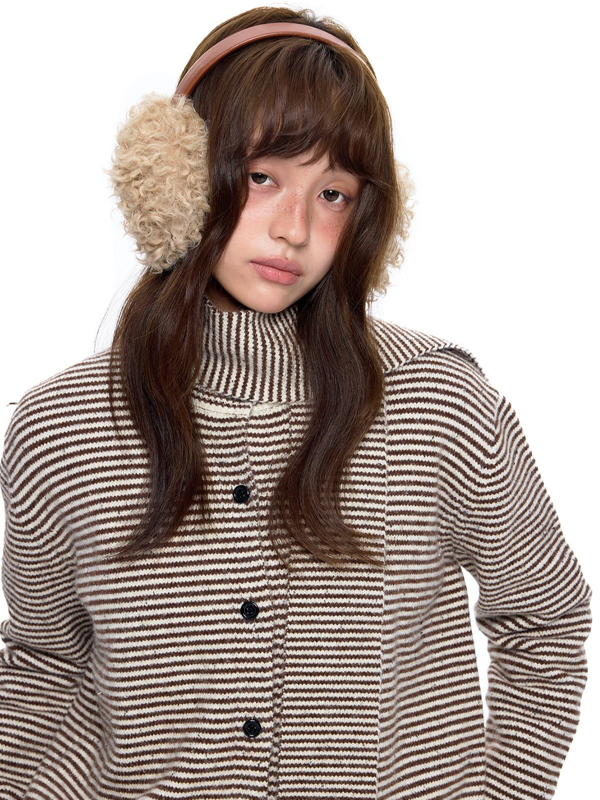 EZEK | Speckled Crew Neck Cardigan Sweater (Gray / Caramel)