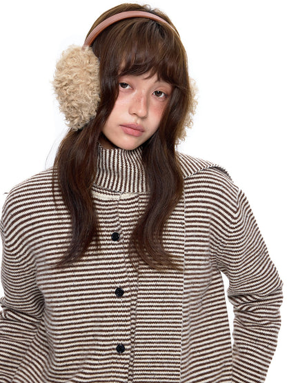 EZEK | Speckled Crew Neck Cardigan Sweater (Gray / Caramel)