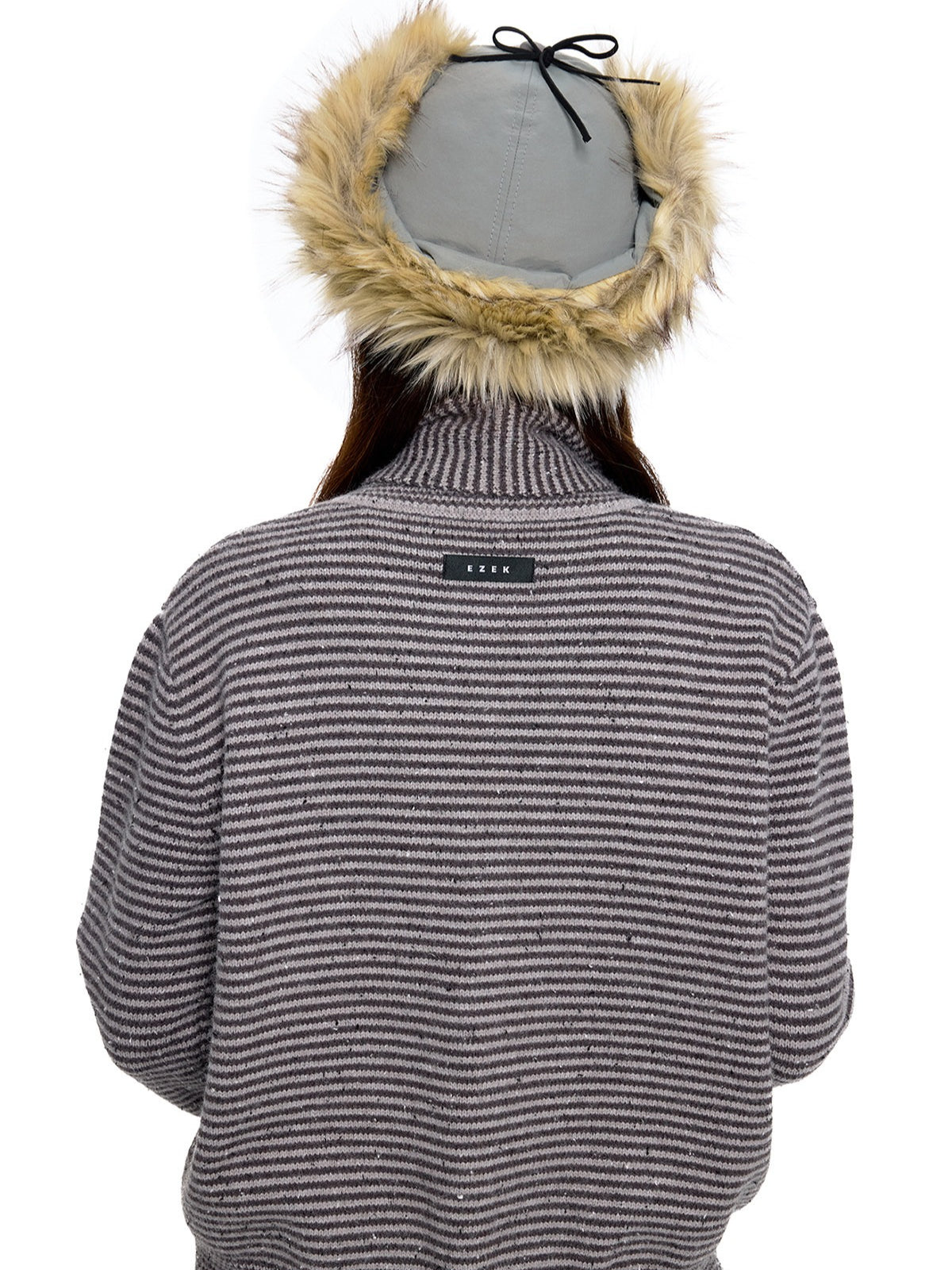 EZEK | Speckled Crew Neck Cardigan Sweater (Gray / Caramel)