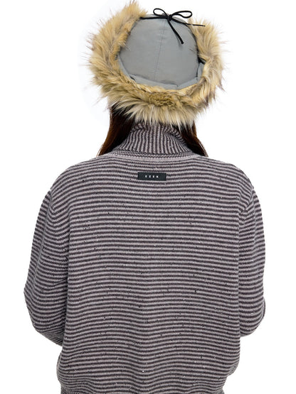 EZEK | Speckled Crew Neck Cardigan Sweater (Gray / Caramel)
