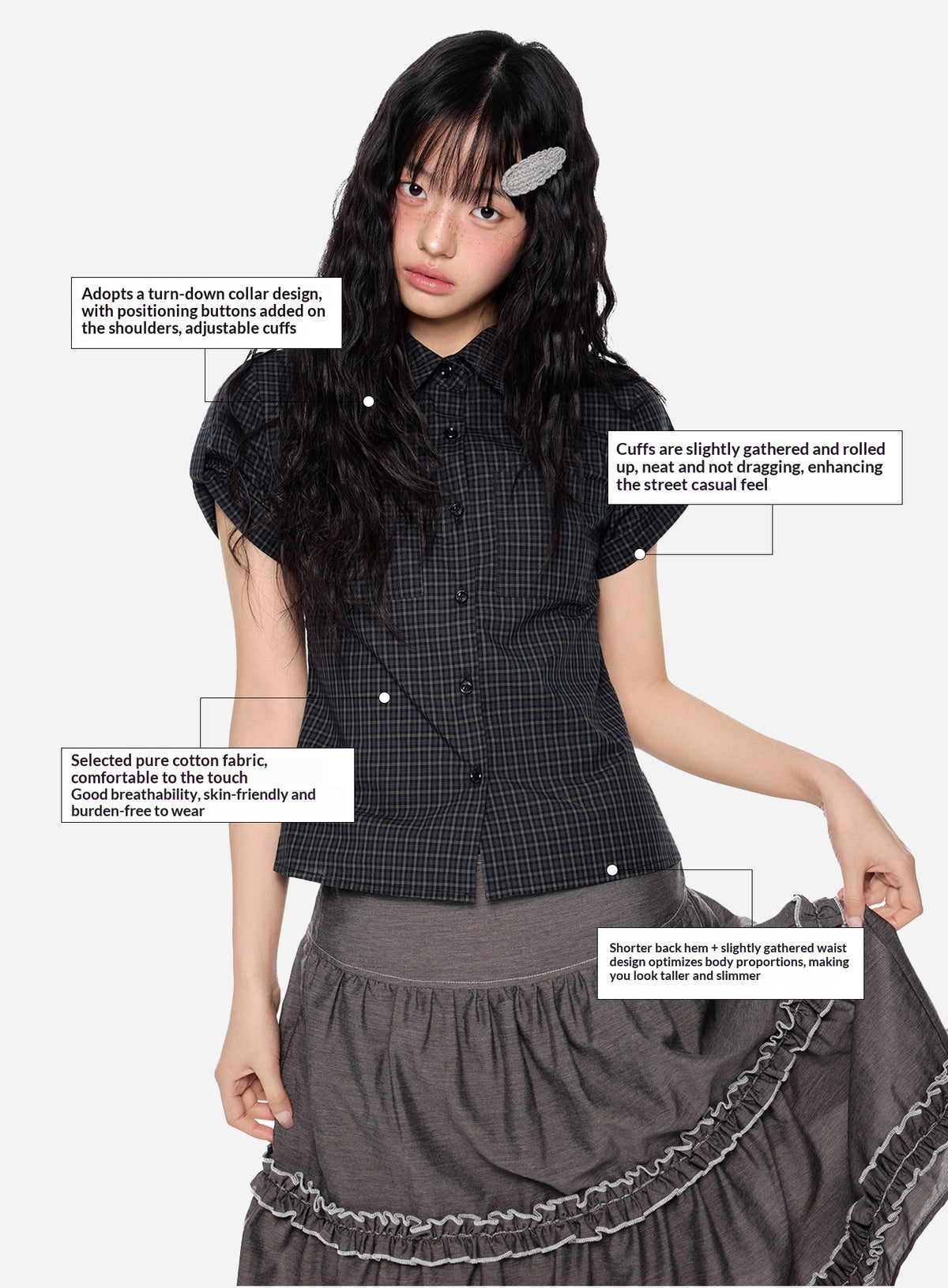 EZEK | Gingham Check Short Sleeve Shirt with Adjustable Sleeves