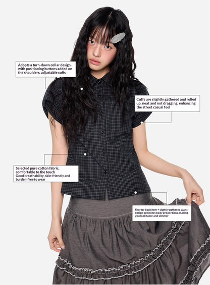 EZEK | Gingham Check Short Sleeve Shirt with Adjustable Sleeves
