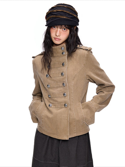 EZEK | Vintage Wash Napoleon Denim Jacket (Brown / Black)