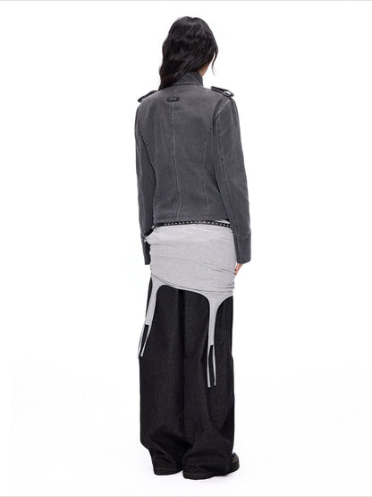 EZEK | Vintage Wash Napoleon Denim Jacket (Brown / Black)
