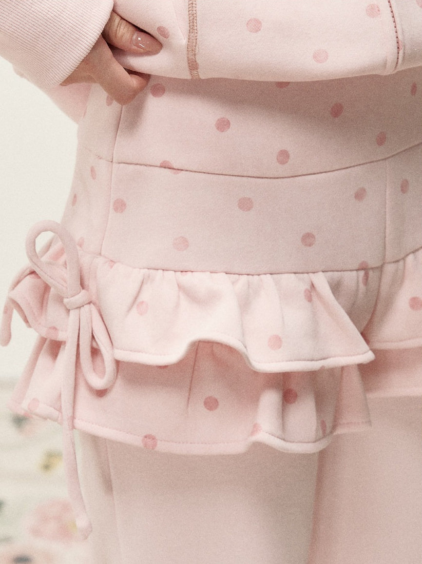 [RF] Polka Dot Hoodie and Pants Set with Zip Closure in Soft Pink