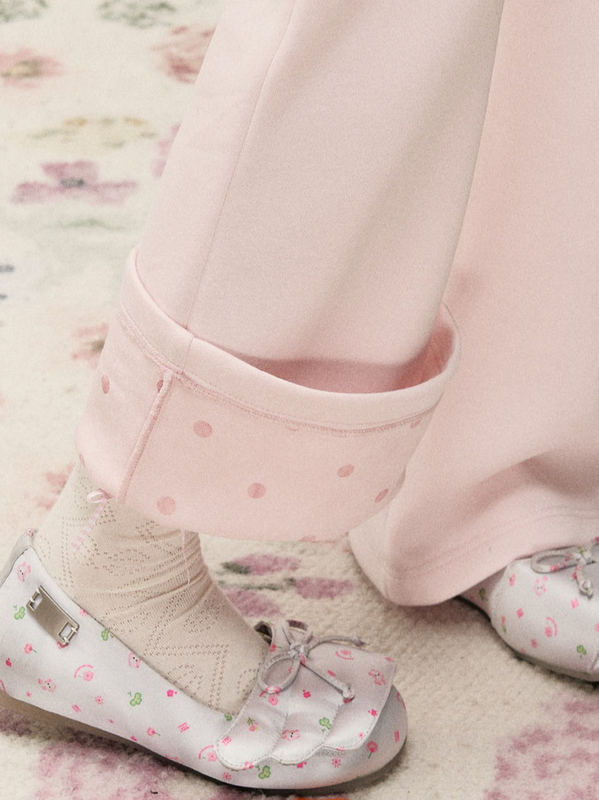 [RF] Polka Dot Hoodie and Pants Set with Zip Closure in Soft Pink