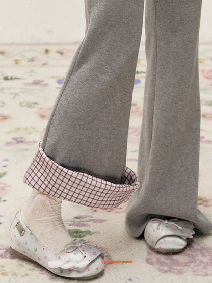 [RF] Soft Gingham Color-Block Hoodie and Flare Pants Set (Blue / Mauve)