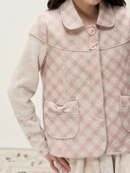 [RF] Pink Gingham Wool Blend Cropped Coat with Peter Pan Collar