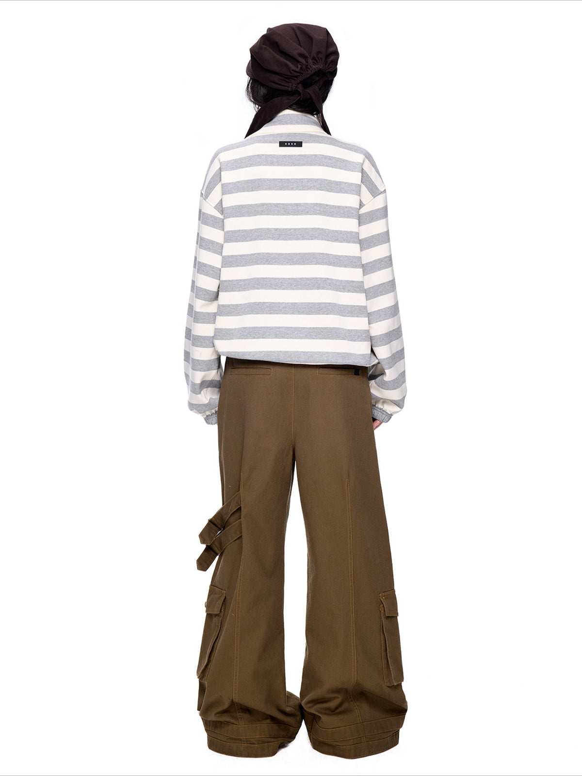 EZEK | Striped Asymmetrical Collar Cardigan Sweatshirt with Double-Breasted Buttons