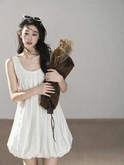 AOMALM - One-Shoulder Bow Dress with Cutout Embroidery Detail