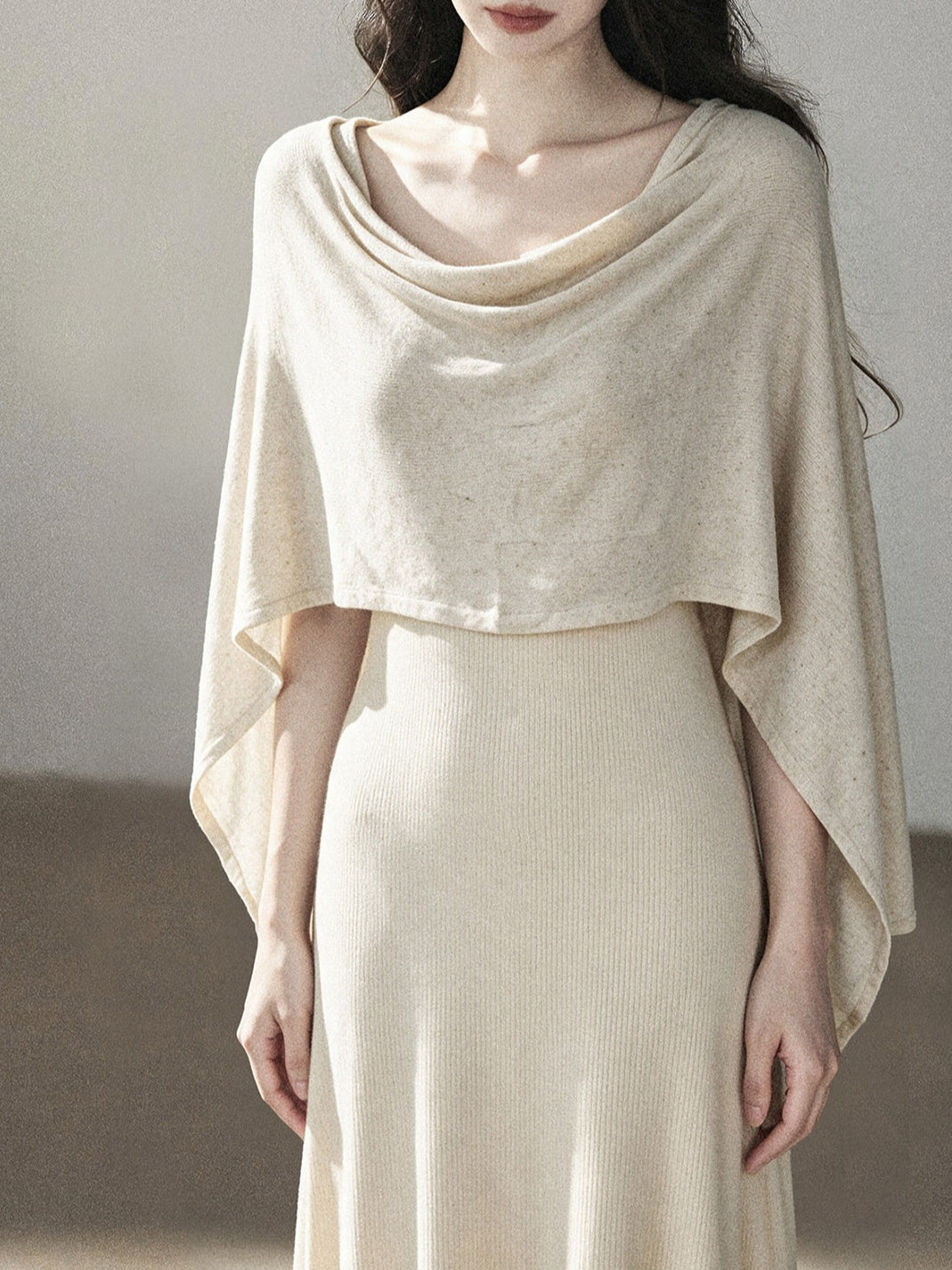AOMALM - French-Inspired Two-Piece Maxi Dress Set with Layered Cape Overlay