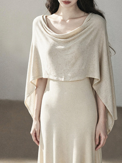 AOMALM - French-Inspired Two-Piece Maxi Dress Set with Layered Cape Overlay