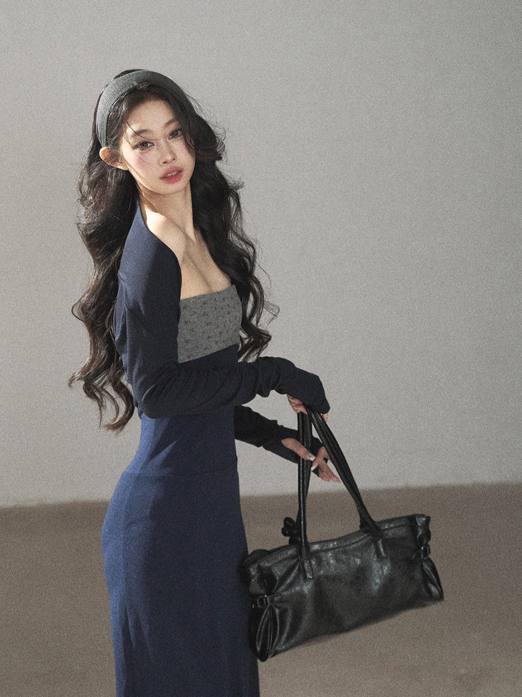AOMALM - Iris Blue Two-Piece Dress Set – Strapless Maxi with Long Sleeve Cardigan