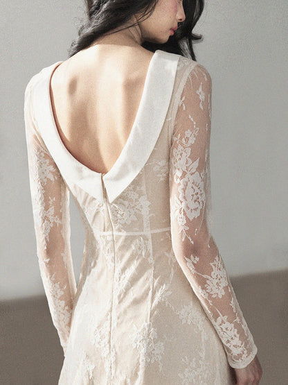 AOMALM - Moonlight White Backless Lace Maxi Dress