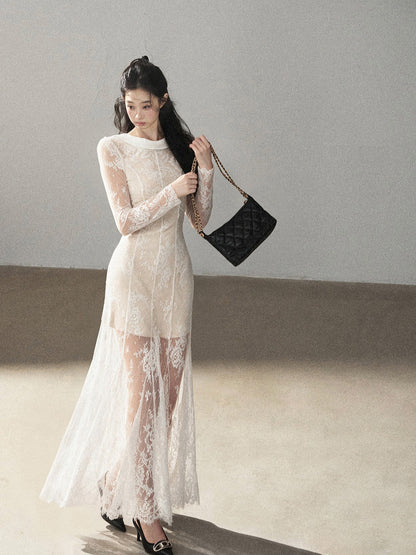 AOMALM - Moonlight White Backless Lace Maxi Dress