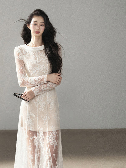 AOMALM - Moonlight White Backless Lace Maxi Dress