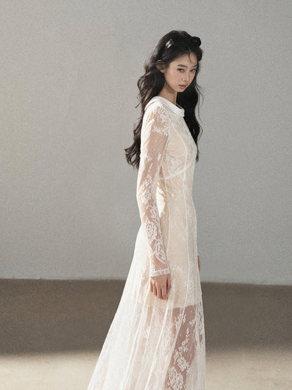 AOMALM - Moonlight White Backless Lace Maxi Dress