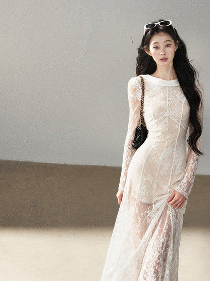 AOMALM - Moonlight White Backless Lace Maxi Dress