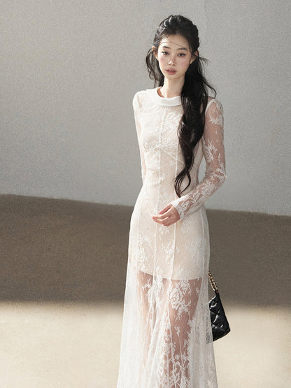 AOMALM - Moonlight White Backless Lace Maxi Dress