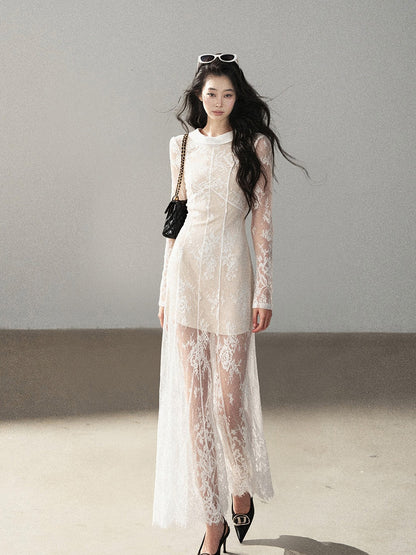 AOMALM - Moonlight White Backless Lace Maxi Dress