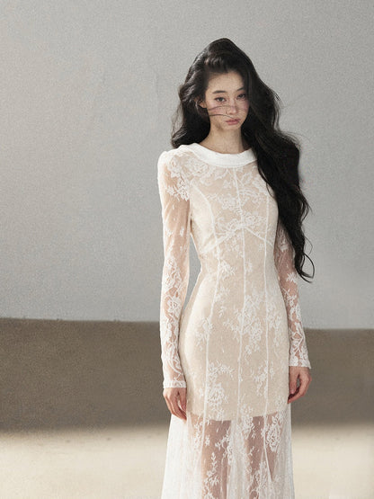 AOMALM - Moonlight White Backless Lace Maxi Dress
