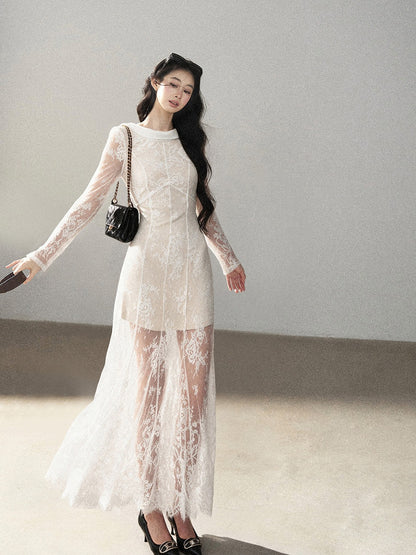 AOMALM - Moonlight White Backless Lace Maxi Dress