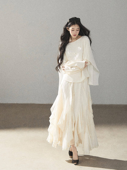AOMALM - Layered Chiffon Shawl Top with Floral Detail