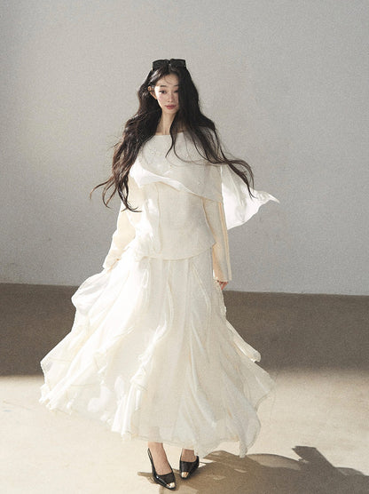 AOMALM - Layered Chiffon Shawl Top with Floral Detail