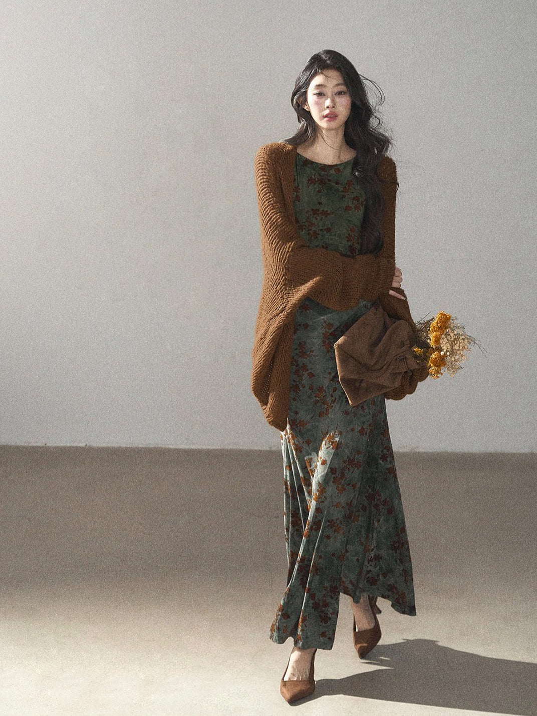 AOMALM - Caramel Brown Openwork Knit Cardigan