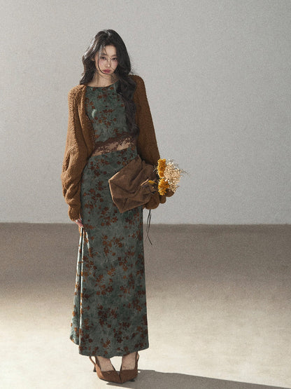 AOMALM - Caramel Brown Openwork Knit Cardigan