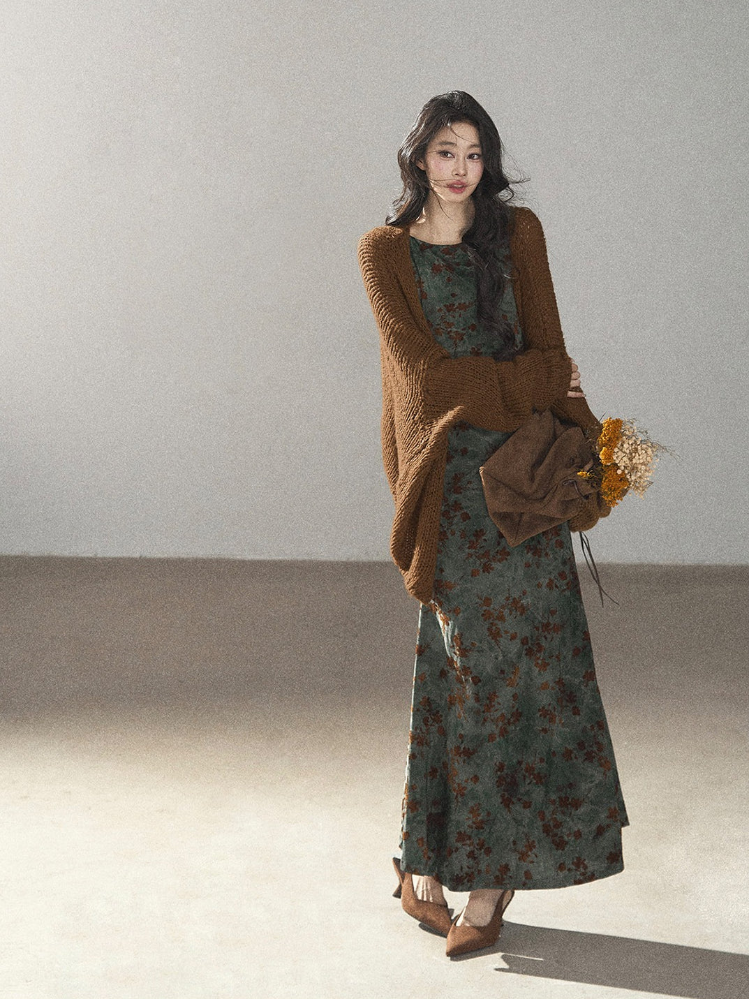 AOMALM - Olive Green Lace Floral Mermaid Maxi Dress