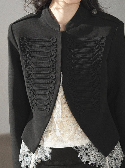 AOMALM - Black Lace Trim Cropped Jacket & Shorts Set