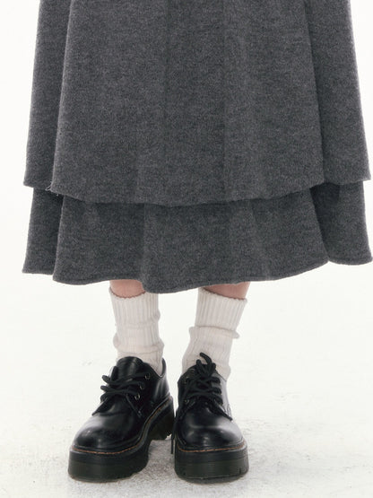 [CAN] Dark Gray Tiered Wool-Blend Midi Skirt