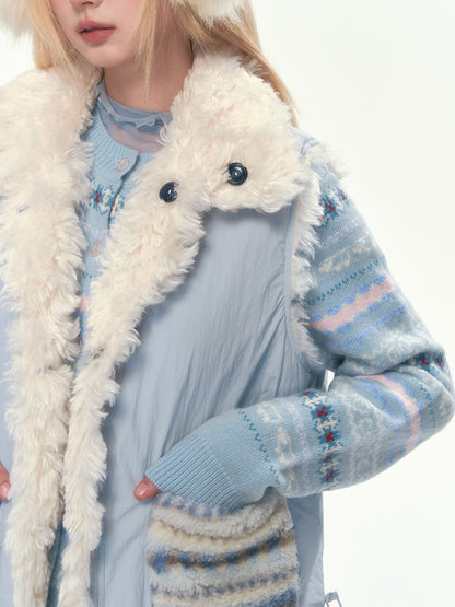 [CAN] Reversible Quilted Vest with Faux Fur Trim