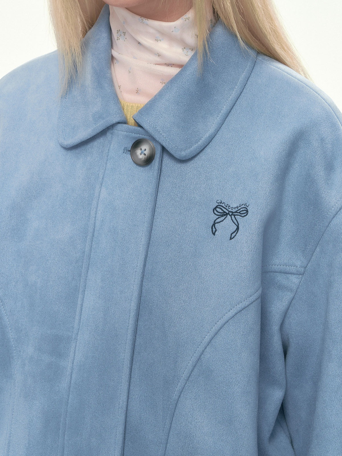 [CAN] Dusty Blue Suede Bow Embroidery Jacket