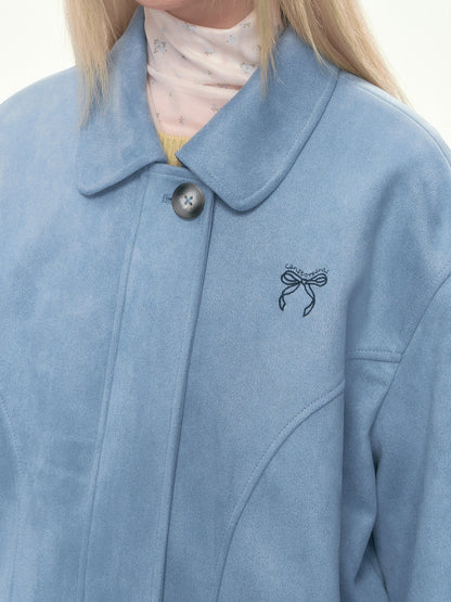 [CAN] Dusty Blue Suede Bow Embroidery Jacket