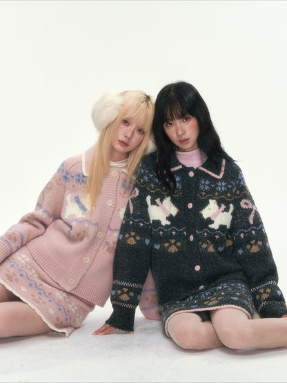[CAN] Puppy Fair Isle Knit Sweater & Skirt Set (Gray / Pink)