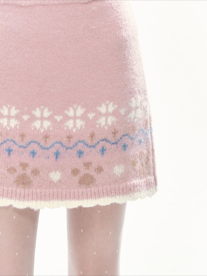 [CAN] Puppy Fair Isle Knit Sweater & Skirt Set (Gray / Pink)