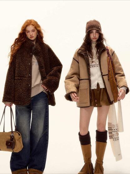 ASGONY - Brown Reversible Suede & Faux Shearling Jacket