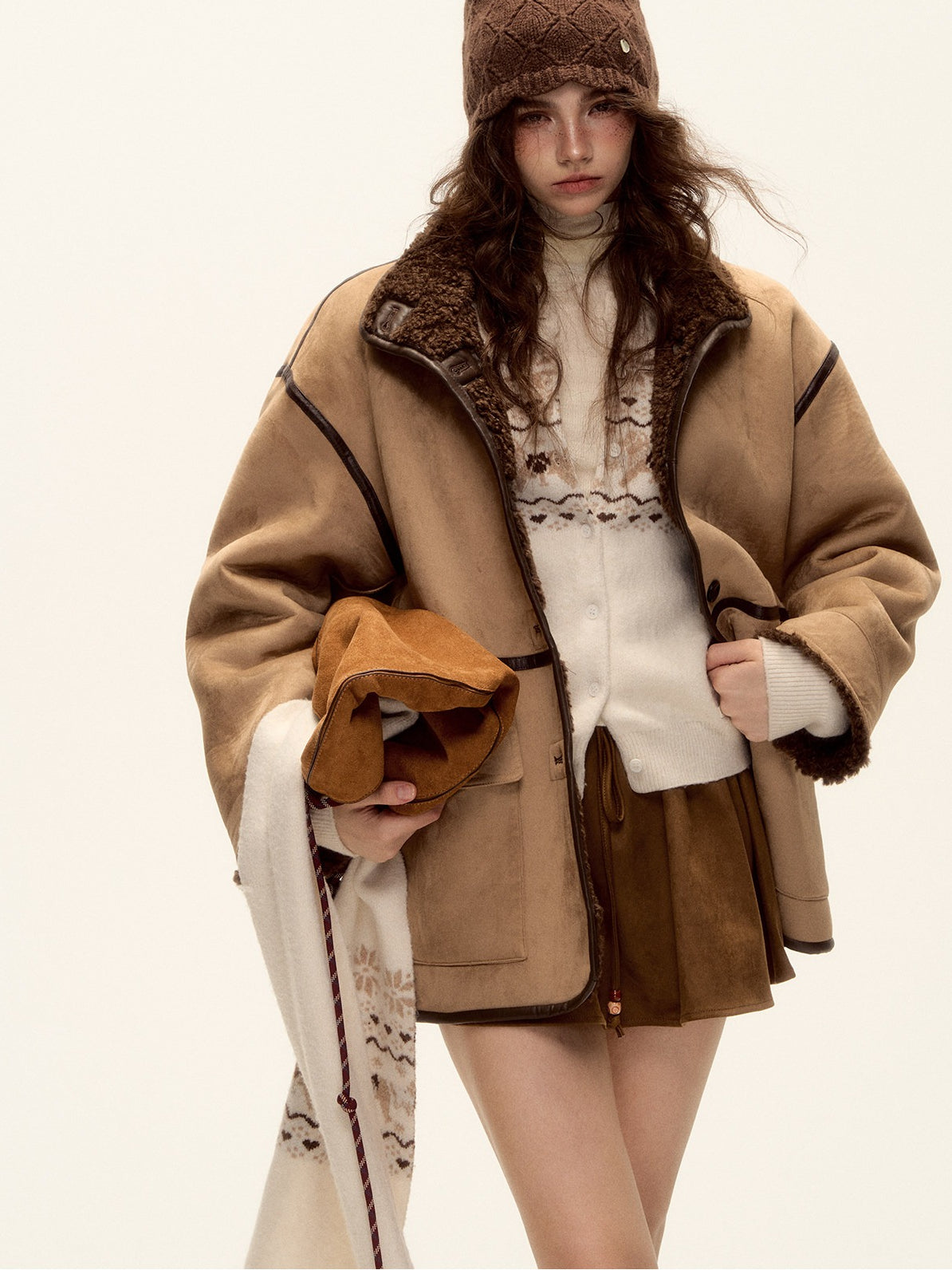 ASGONY - Brown Reversible Suede & Faux Shearling Jacket