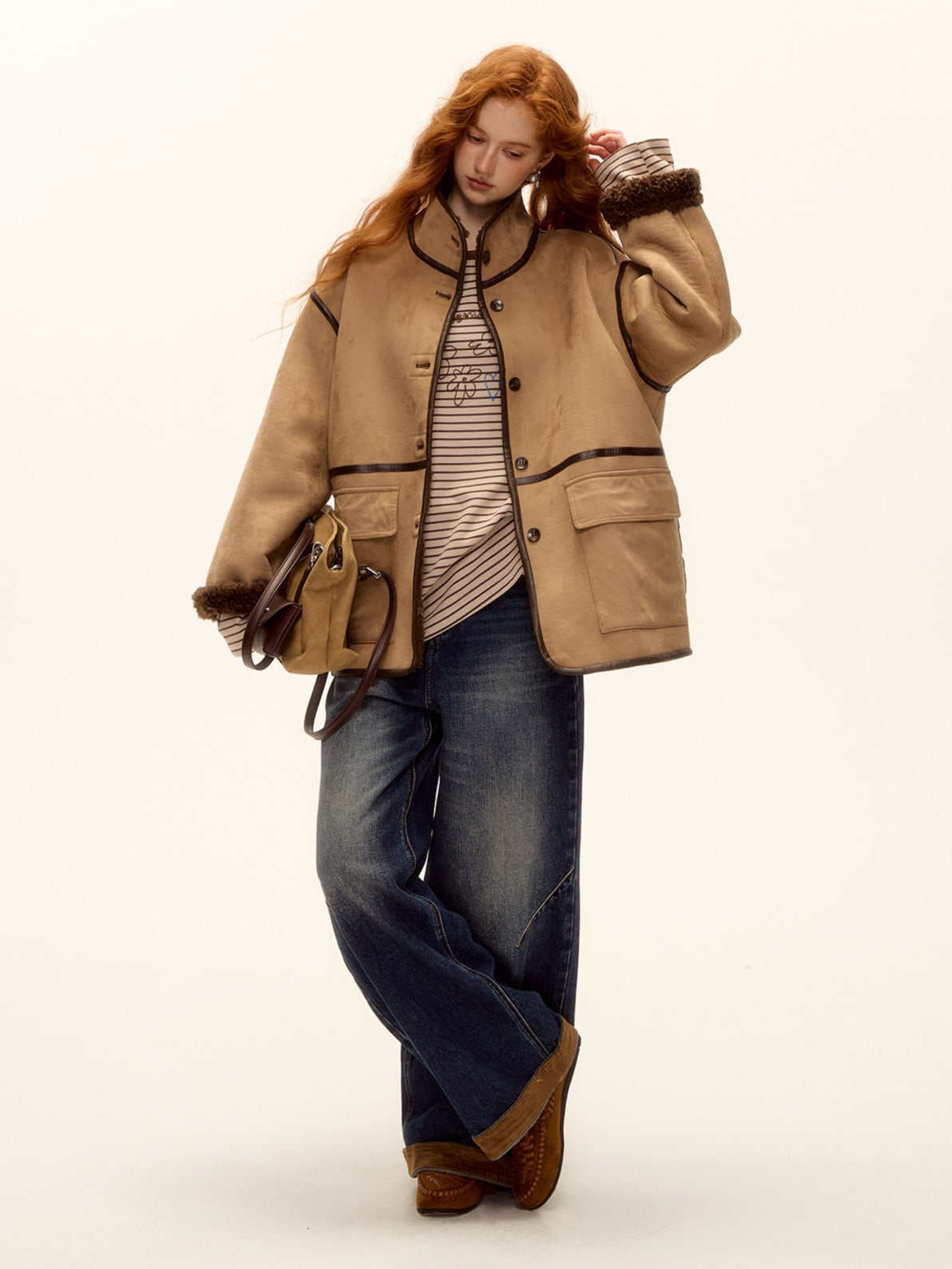 ASGONY - Brown Reversible Suede & Faux Shearling Jacket