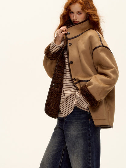ASGONY - Brown Reversible Suede & Faux Shearling Jacket