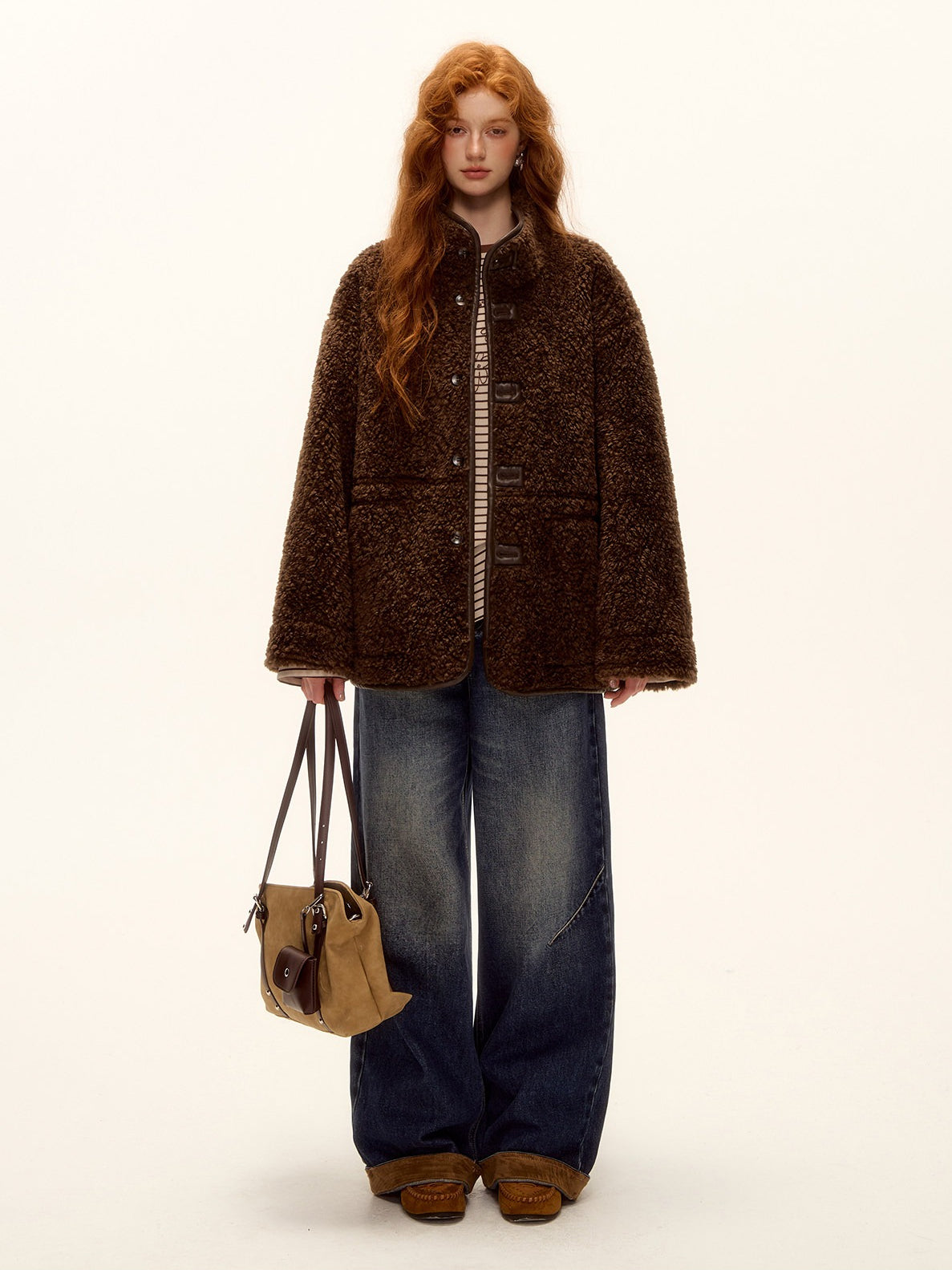 ASGONY - Brown Reversible Suede & Faux Shearling Jacket