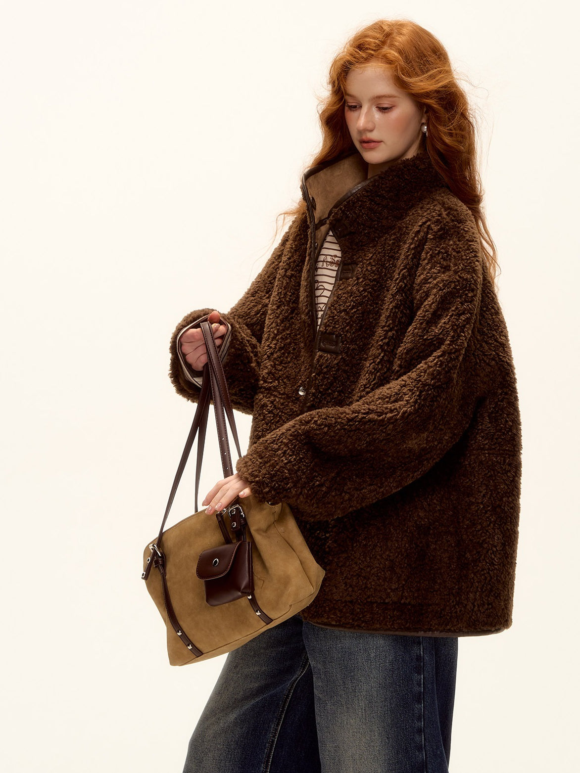 ASGONY - Brown Reversible Suede & Faux Shearling Jacket